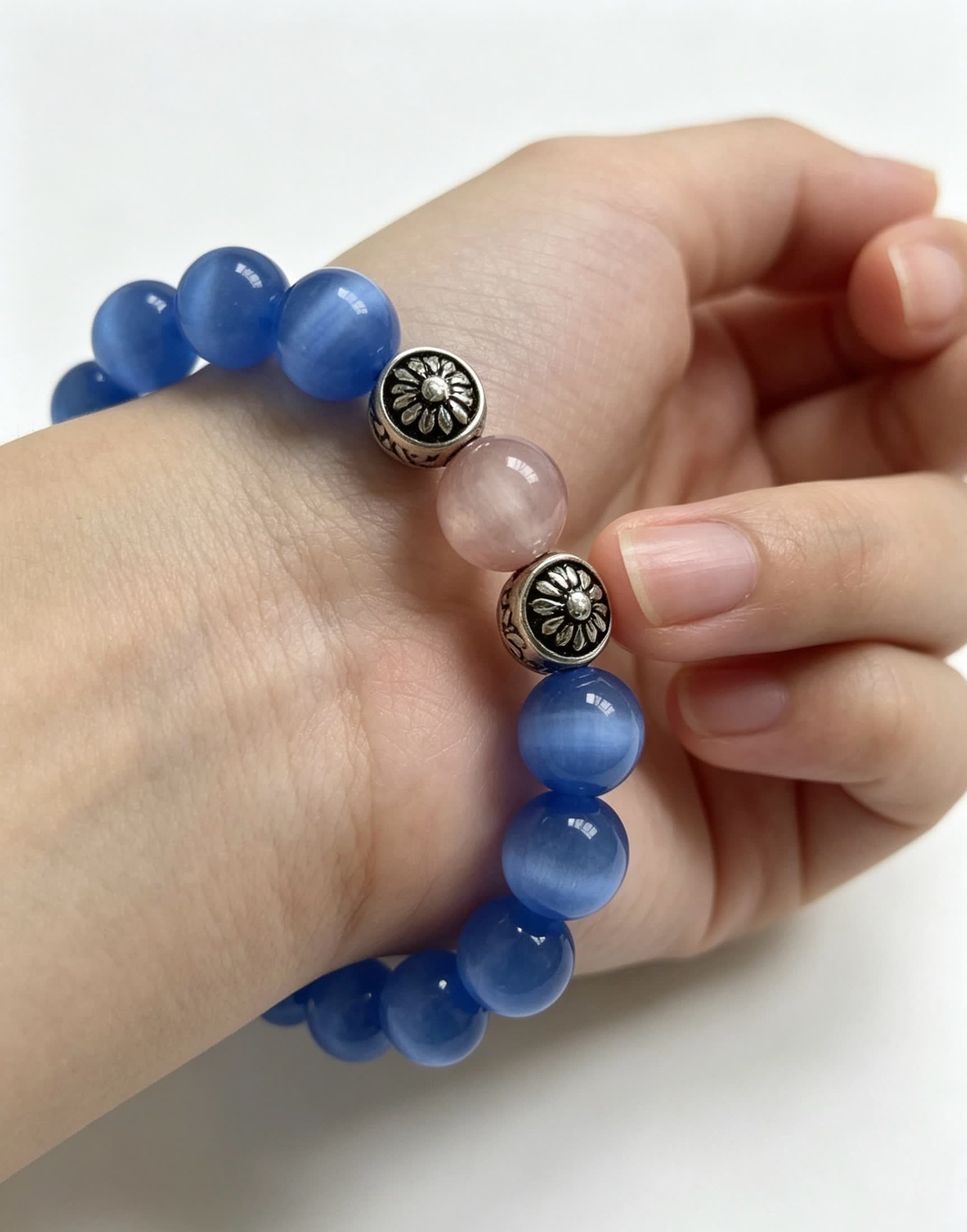 Chrome Hearts Blue Beaded Bracelet with Silver Accents